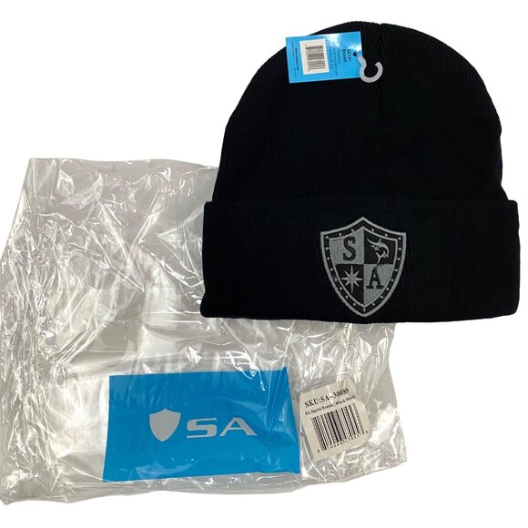 Soul of Adventure SA Shield Beanie Black Shield Winter Hat Ribbed SA-30089 - Picture 1 of 8
